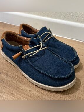 Hey Dude Men’s Wally Workwear Blue Denim Paisley Slip On Loafers Shoes Size 11